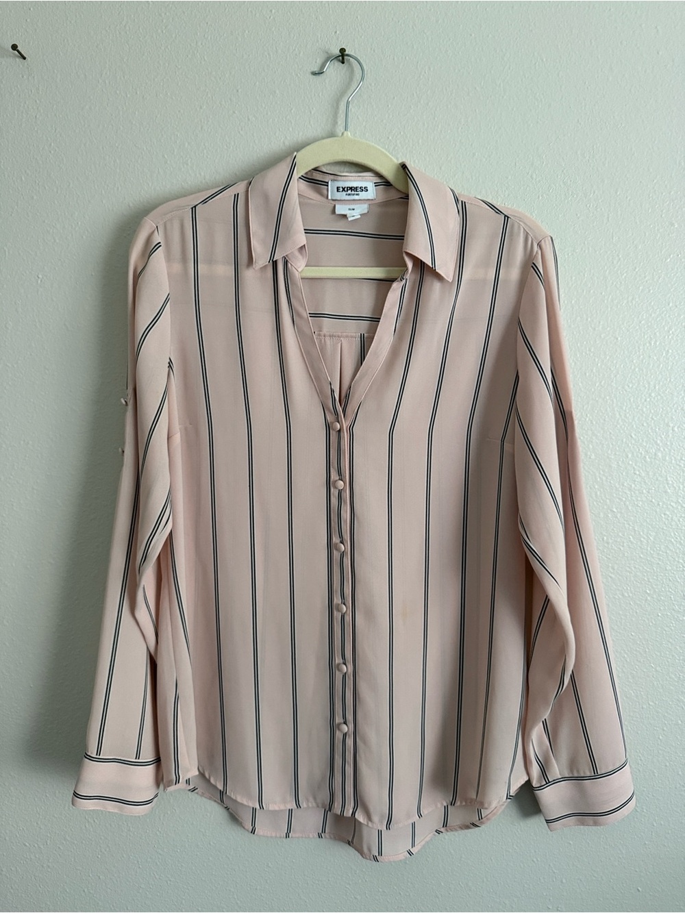 Express Light Pink Striped Button-Front Blouse